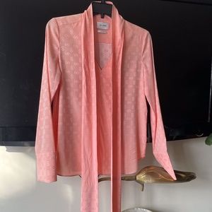 St. John logo pink silk blouse